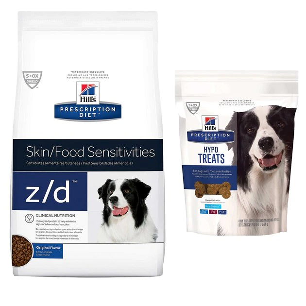 Hill's Prescription Diet z/d Original Skin/Food Sensitivities Dry Food + Hypo-Treats Dog Treats 3 Hill's Prescription Diet z/d Original Skin/Food Sensitivities Dry Food + Hypo-Treats Dog Treats